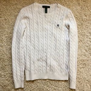 XS Ralph Lauren Crew Neck White Cable-Knit Sweater
